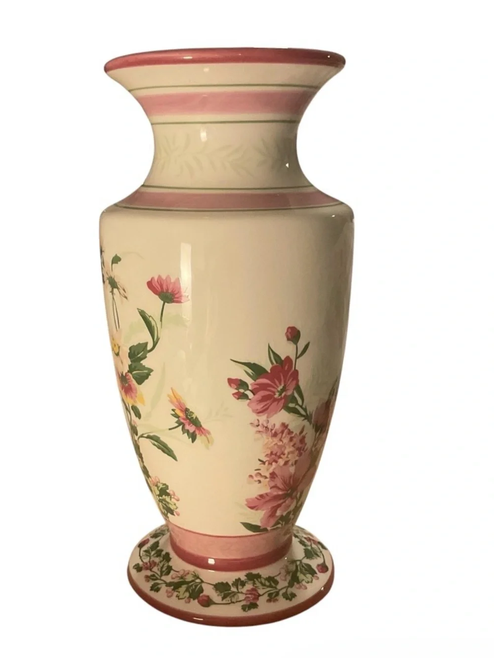 Laura Ashley Cream Vase with Pink and Green Floral Pattern